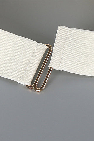 PU Leather Wide Elastic Belt - Ivory / One Size