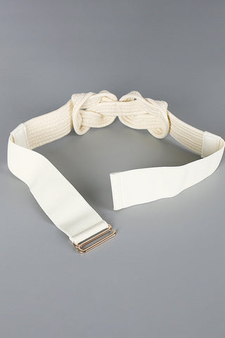PU Leather Wide Elastic Belt - Ivory / One Size