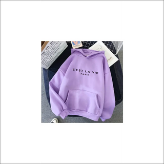 Lavender Hoodie with "C'EST LA VIE PARIS" Text Printed