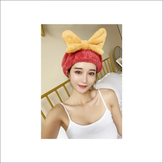 Retro - Inspired Bow Shower Cap - Luxurious Headwear for a Relaxing Spa Day - K - AROLE