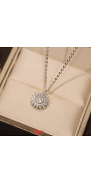 Rotatable Sunflower Necklace Full Of Diamonds - Silver /