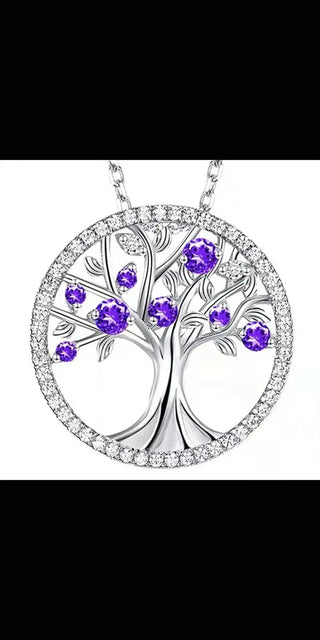 S46622 Tree of Life Pendant w/ Stones - purple / 45cm