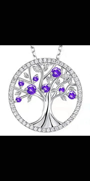 S46622 Tree of Life Pendant w/ Stones - purple / 45cm