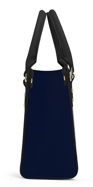 Navy blue quilted leather tote bag with gold accents, K-AROLE