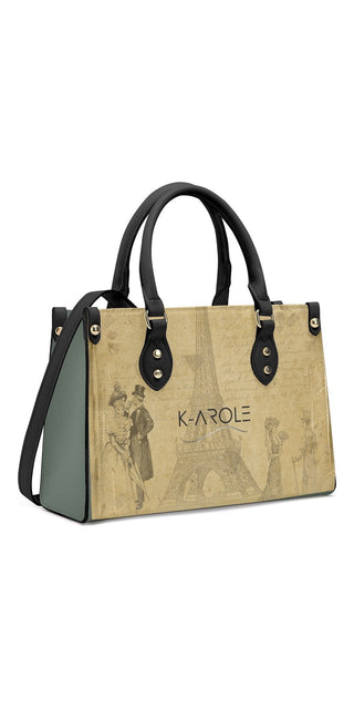 Elegant K-AROLE™ Designer Tote Bag with Metallic Accents - Stylish women's fashion accessory with sophisticated floral print and sleek black trim from the K-AROLE athleisure brand.