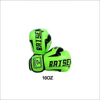 Bright green boxing gloves with 'BAISE' printed in black text, suitable for boxing sports and agility reaction training.