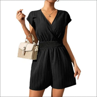 Solid Color Jacquard Striped Blouse Cross Collar Jumpsuit