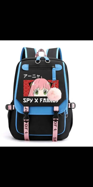Stylish backpack for students featuring a vibrant anime-inspired design with a playful "Spy x Family" character print. This eye-catching accessory is a perfect companion for the modern student.