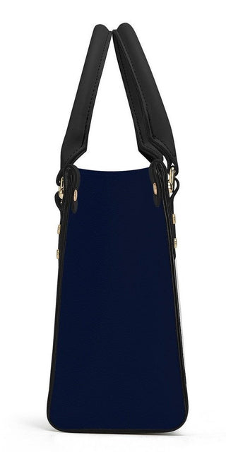 Elegant K-AROLE™️ Designer Leather Tote Bag in navy blue with adjustable black shoulder straps and metal hardware accents.