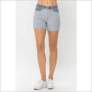 Stretch Denim Shorts in Heather Grey - LT/MD / S - legging