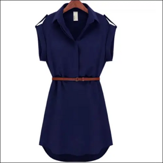 Stunning Belted Chiffon Mini Dress for Women - Navy Blue