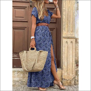 Stunning Floral Maxi Dress with Ruffled Sleeves - Blue / M