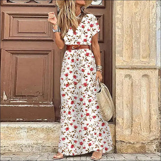 Stunning Floral Maxi Dress with Ruffled Sleeves - White