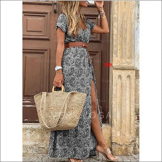 Stunning Floral Maxi Dress with Ruffled Sleeves - Grey / L