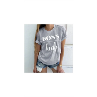 Stylish women's casual t-shirt with "BOSS LADY" printed text, featuring a simple yet fashionable design perfect for everyday wear.