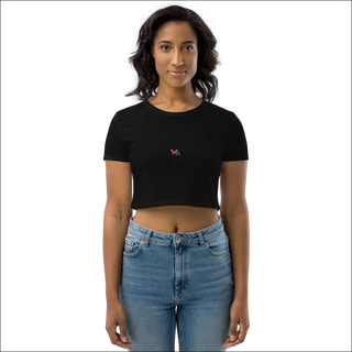 Stylish Cropped Black Tee with Butterfly Design