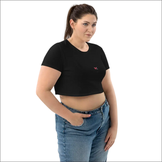 Stylish Cropped Black Tee with Butterfly Design