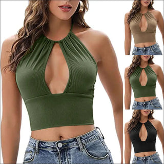 Stylish Keyhole Halter Crop Top for Women