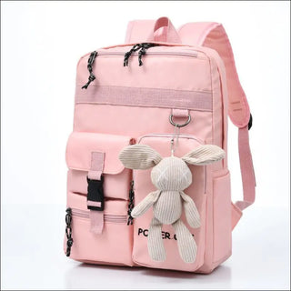 Stylish Khaki Canvas Backpack with Leather Accents - Pink