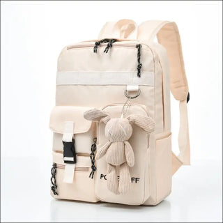 Stylish Khaki Canvas Backpack with Leather Accents - Beige