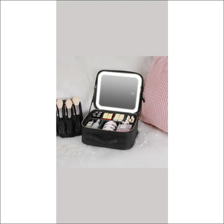 Illuminated LED Makeup Case with Mirror - Portable Storage Bag for Cosmetics, Brushes, and Accessories