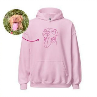 Adorable pink hooded sweatshirt with a playful dog illustration, perfect for casual and comfortable wear.