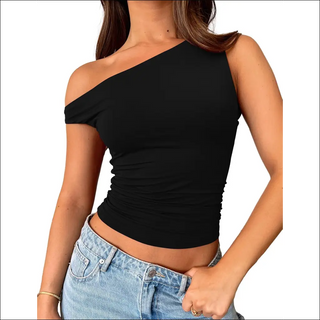 Stylish Ruched Cropped Ribbed Tank Top - Black / L