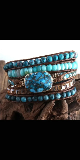 Tranquil Turquoise Leather Wrap Bracelet - Blue / 90cm