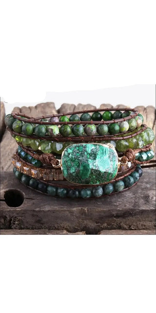 Tranquil Turquoise Leather Wrap Bracelet - green / 90cm