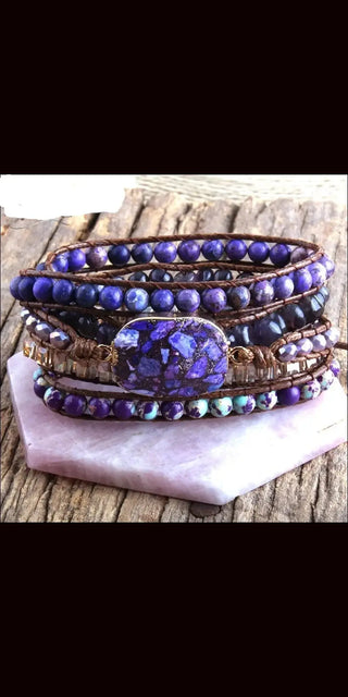 Tranquil Turquoise Leather Wrap Bracelet - purple / 90cm