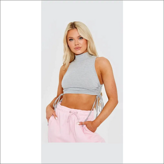 Trendy Tie-Detail Sleeveless Crop Top - Grey 01-21 / S