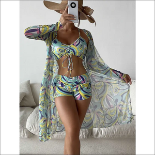 Trendy Tropical Floral Print Swimsuit with Chiffon Cover-Up