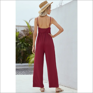 Trendy Wide Leg Burgundy Jumpsuit - Leggings