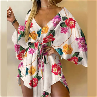 Vibrant Floral Delight: K-AROLE™ Wrap Front Romper - Red