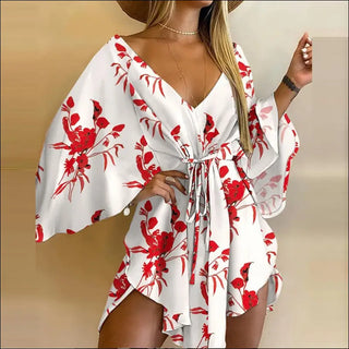 Vibrant Floral Delight: K-AROLE™ Wrap Front Romper