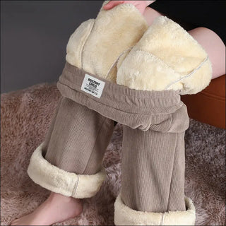 Winter Wide-leg Fleece Trousers For Women Warm Straight-leg