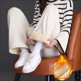 Winter Wide-leg Fleece Trousers For Women Warm Straight-leg