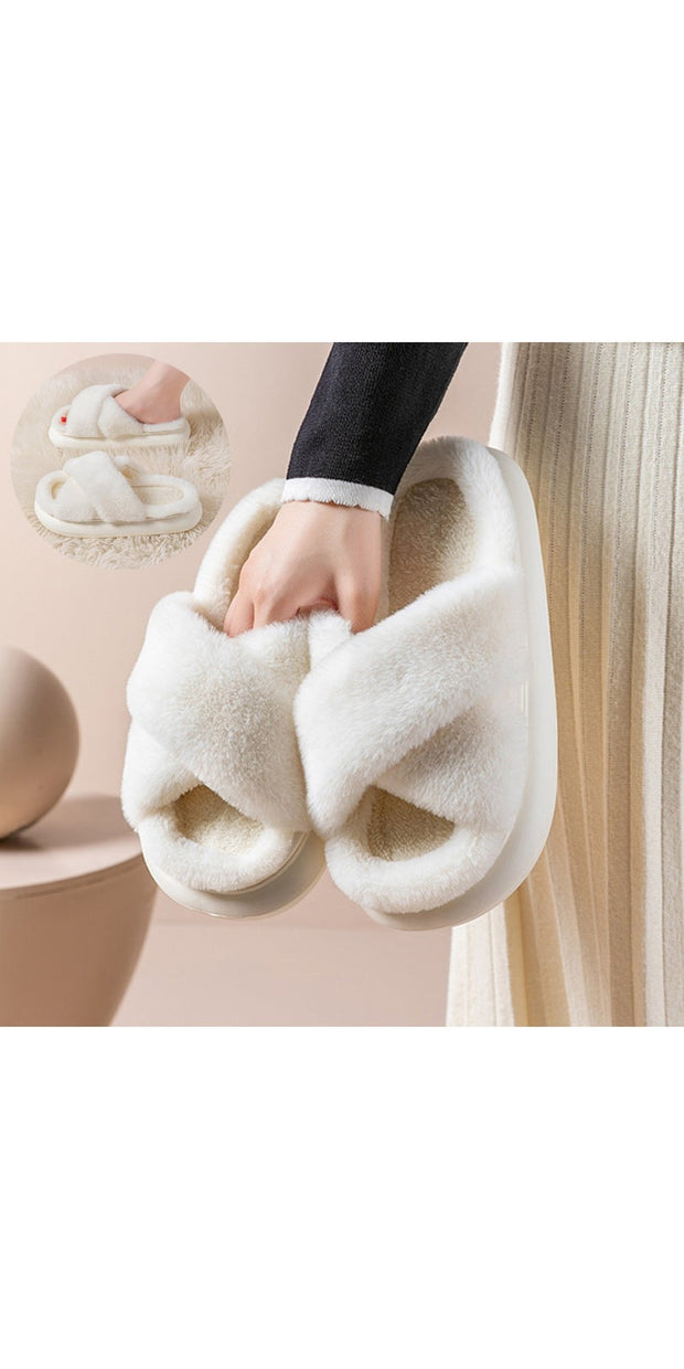 Women’s Platform Fuzzy Home Slippers Winter Open Toe