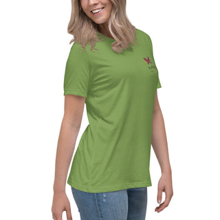 Relaxed women's green t-shirt from the K-AROLE clothing brand, featuring a minimalist logo on the front.