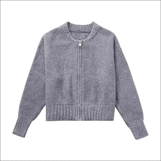 Gray Loose Fit Zipper Knitted Jacket Sweater for Urban