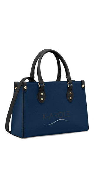 Navy blue tote bag with gold hardware from K-AROLE women's athleisure fashion brand.