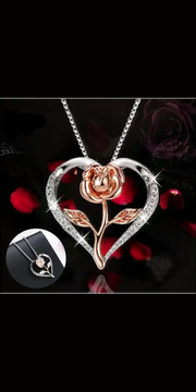 Zircon Heart Rose Silver Necklace For Women - Other