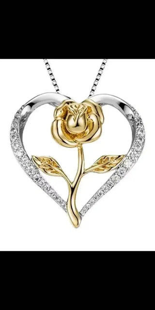 Zircon Heart Rose Silver Necklace For Women K-AROLE