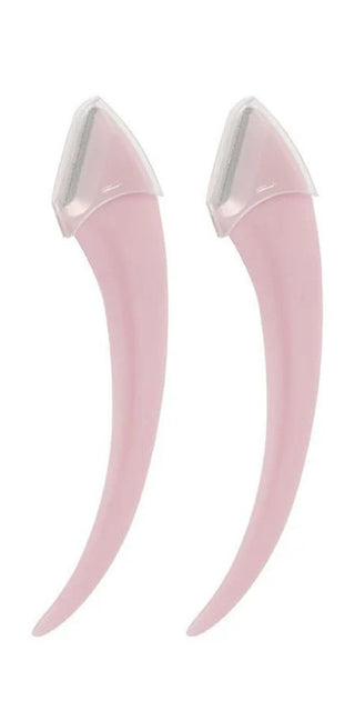 Pair of pink eyebrow trimming knives for women, featuring a sleek and ergonomic design for precise grooming and shaping.