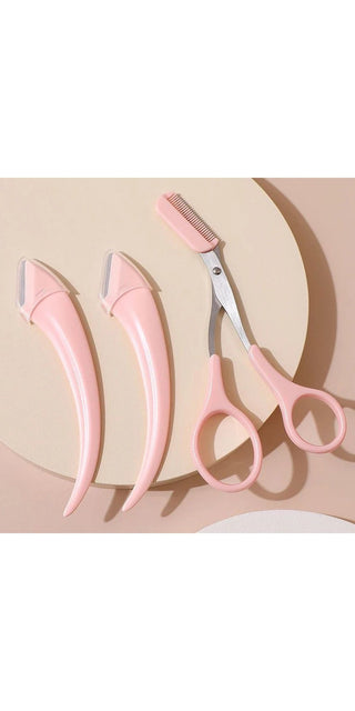 Stylish Pink Eyebrow Trimming Tools - Eyebrow Trimming Knife Set for Precise Grooming