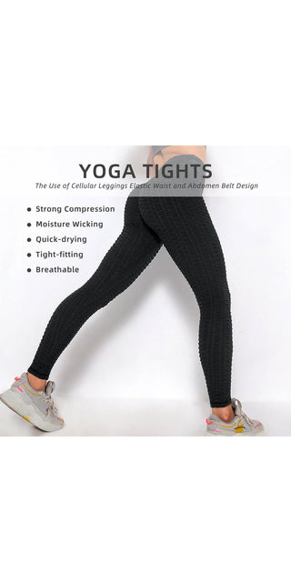 Stylish honeycomb-patterned yoga leggings with compression, moisture-wicking, and breathable fabric for an active lifestyle.