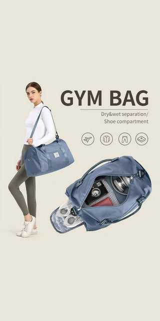 Versatile gym bag with separate shoe compartment and wet pocket, ideal for active lifestyles. Waterproof, durable design for travel, sports, and everyday use.