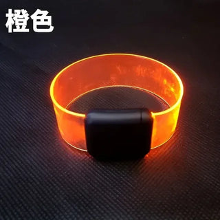Colorful LED light-up bracelet with sound-activated flashing lights, fashionable accessory for parties and events.