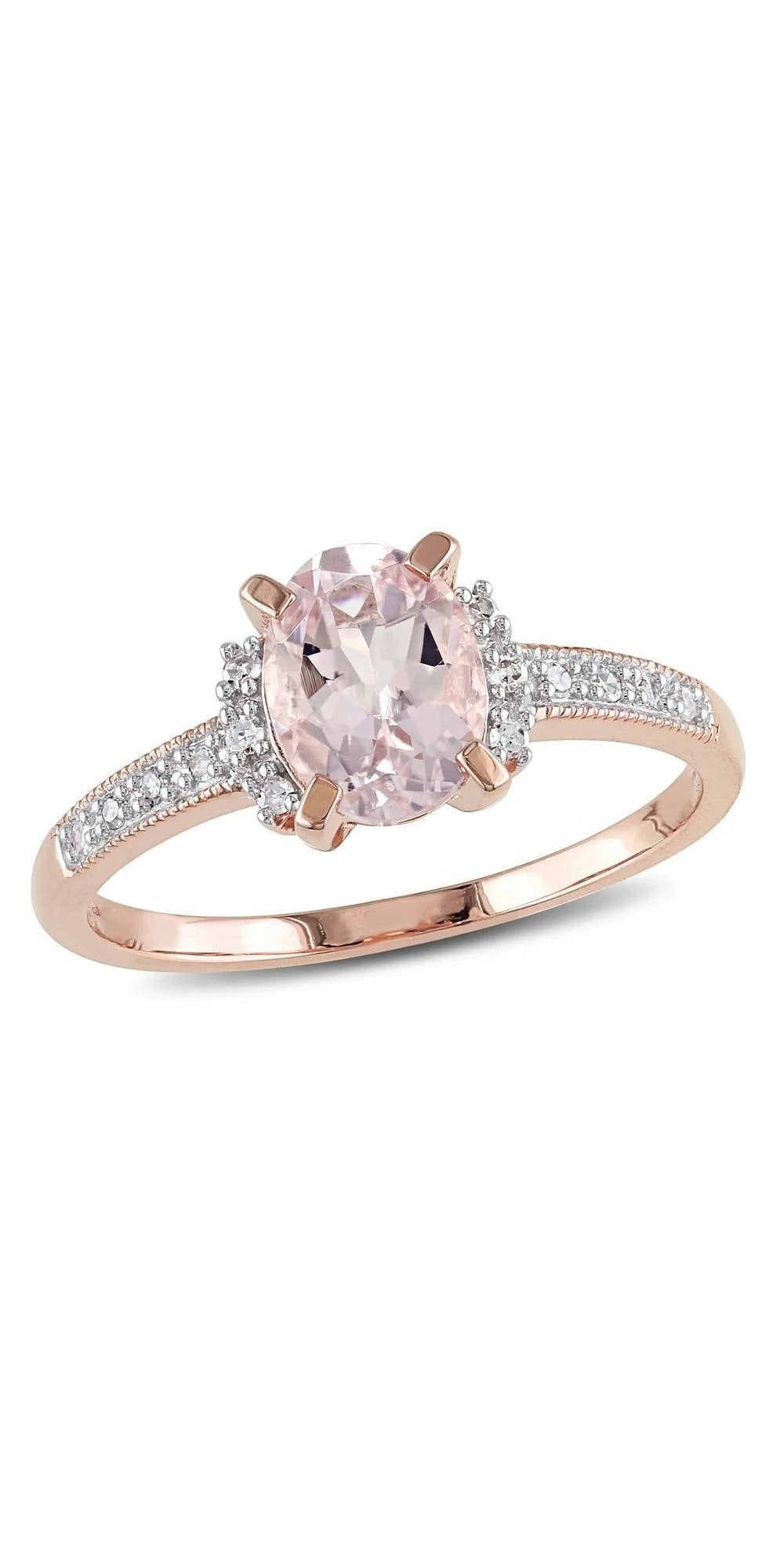 Women'S 1-1/7 Carat T.G.W. Oval-Cut Morganite and Round-Cut Diamond Accent Rose Gold Flash Plated Sterling Silver Halo Ring
