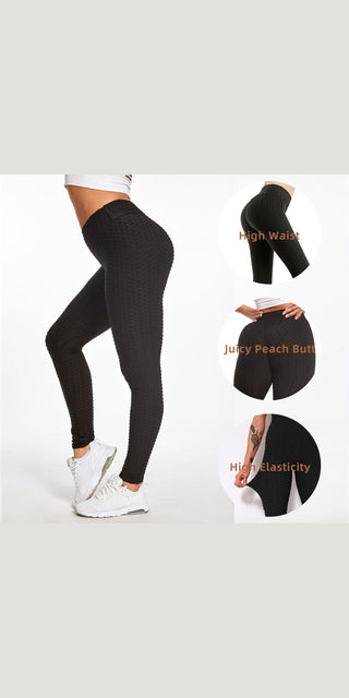 Stylish black honeycomb leggings with a flattering cut, perfect for an active lifestyle at K-AROLE.